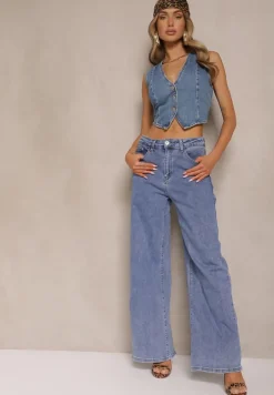 Jasnoniebieskie Jeansy High Waist z Szeroką Nogawką Nadell