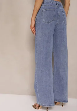 Jasnoniebieskie Jeansy High Waist z Szeroką Nogawką Nadell
