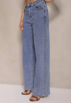 Jasnoniebieskie Jeansy High Waist z Szeroką Nogawką Nadell