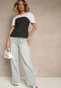 Jasnoniebieskie Jeansy High Waist z Szeroką Nogawką Jenaliria