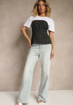 Jasnoniebieskie Jeansy High Waist z Szeroką Nogawką Jenaliria