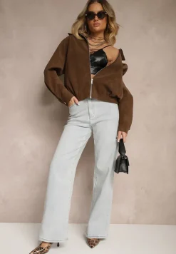 Jasnoniebieskie Jeansy High Waist z Szeroką Nogawką Sesmaris