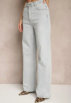 Jasnoniebieskie Jeansy High Waist z Szeroką Nogawką Sesmaris