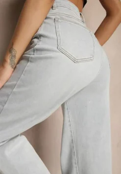 Jasnoniebieskie Jeansy High Waist z Szeroką Nogawką Sesmaris