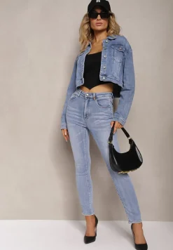 Jasnoniebieskie Jeansy High Waist o Dopasowanym Fasonie Skinny Langrea