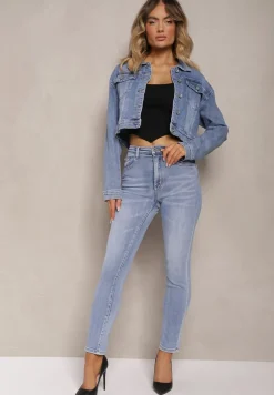 Jasnoniebieskie Jeansy High Waist o Dopasowanym Fasonie Skinny Langrea