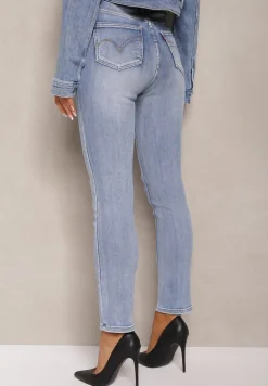 Jasnoniebieskie Jeansy High Waist o Dopasowanym Fasonie Skinny Langrea