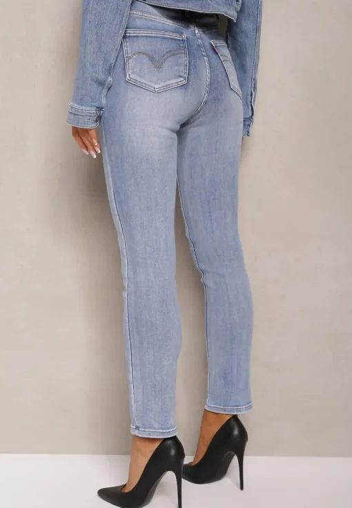 Jasnoniebieskie Jeansy High Waist o Dopasowanym Fasonie Skinny Langrea
