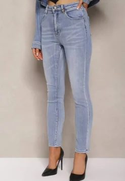 Jasnoniebieskie Jeansy High Waist o Dopasowanym Fasonie Skinny Langrea