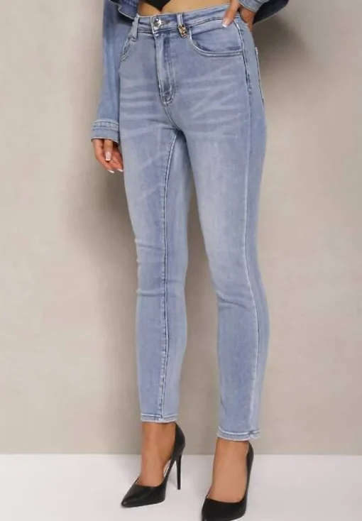 Jasnoniebieskie Jeansy High Waist o Dopasowanym Fasonie Skinny Langrea