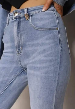 Jasnoniebieskie Jeansy High Waist o Dopasowanym Fasonie Skinny Langrea