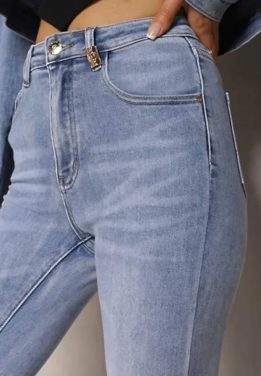 Jasnoniebieskie Jeansy High Waist o Dopasowanym Fasonie Skinny Langrea