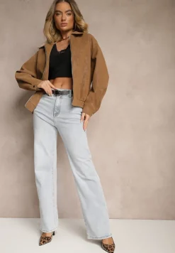 Jasnoniebieskie Jeansy High Waist o Szerokim Kroju w Klasycznym Stylu Sesalitia