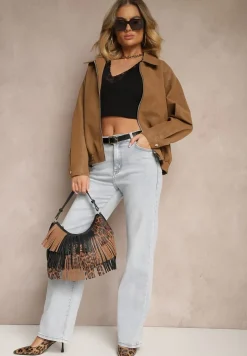 Jasnoniebieskie Jeansy High Waist o Szerokim Kroju w Klasycznym Stylu Sesalitia