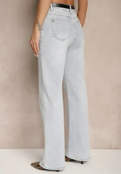 Jasnoniebieskie Jeansy High Waist o Szerokim Kroju w Klasycznym Stylu Sesalitia