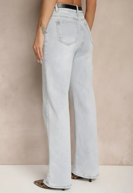 Jasnoniebieskie Jeansy High Waist o Szerokim Kroju w Klasycznym Stylu Sesalitia