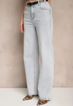 Jasnoniebieskie Jeansy High Waist o Szerokim Kroju w Klasycznym Stylu Sesalitia