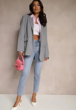 Jasnoniebieskie Jeansy High Waist o Kroju Mom Fit Delarinor