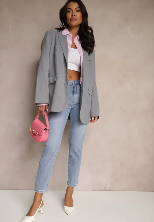 Jasnoniebieskie Jeansy High Waist o Kroju Mom Fit Delarinor