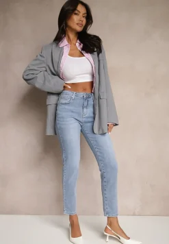 Jasnoniebieskie Jeansy High Waist o Kroju Mom Fit Delarinor
