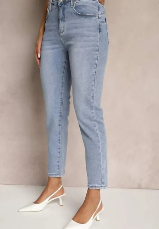 Jasnoniebieskie Jeansy High Waist o Kroju Mom Fit Delarinor