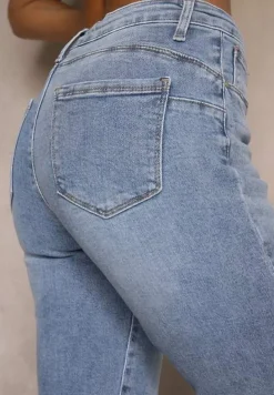 Jasnoniebieskie Jeansy High Waist o Kroju Mom Fit Delarinor