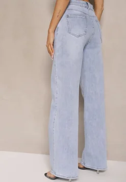 Jasnoniebieskie Jeansy High Waist z Szerokimi Nogawkami Leniscia
