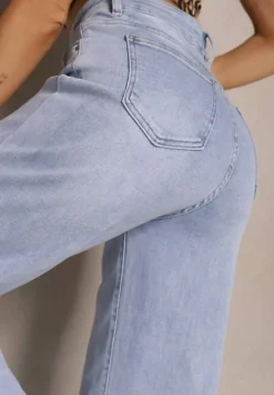 Jasnoniebieskie Jeansy High Waist z Szerokimi Nogawkami Leniscia