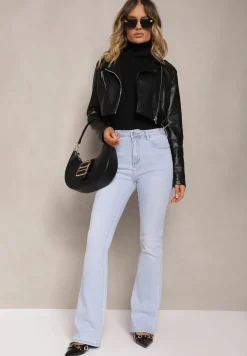 Jasnoniebieskie Jeansy o Kroju Dzwonów z Bawełny High Waist Navialas