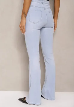 Jasnoniebieskie Jeansy o Kroju Dzwonów z Bawełny High Waist Navialas