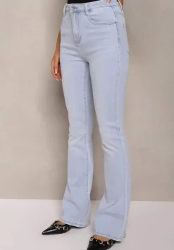Jasnoniebieskie Jeansy o Kroju Dzwonów z Bawełny High Waist Navialas