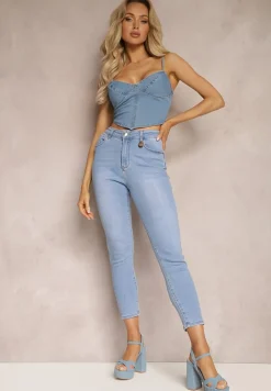 Jasnoniebieskie Jeansy o Dopasowanym Fasonie Skinny Galeth