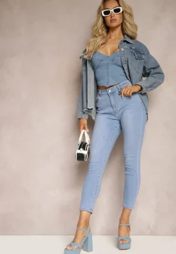 Jasnoniebieskie Jeansy o Dopasowanym Fasonie Skinny Galeth