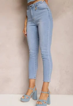 Jasnoniebieskie Jeansy o Dopasowanym Fasonie Skinny Galeth