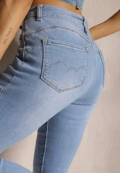 Jasnoniebieskie Jeansy o Dopasowanym Fasonie Skinny Galeth
