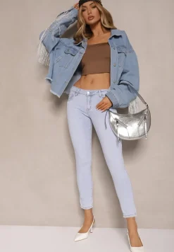 Jasnoniebieskie Jeansy o Kroju Skinny Low Waist Kolanilia