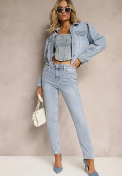 Jasnoniebieskie Jeansy Skinny bez Zdobień Riozena