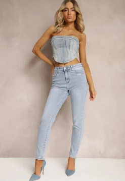 Jasnoniebieskie Jeansy Skinny bez Zdobień Riozena
