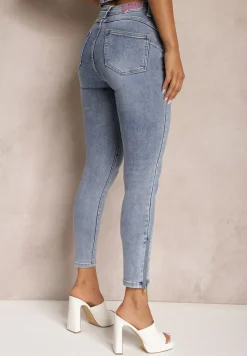 Jasnoniebieskie Jeansy Skinny z Bawełny High Waist Zunemia