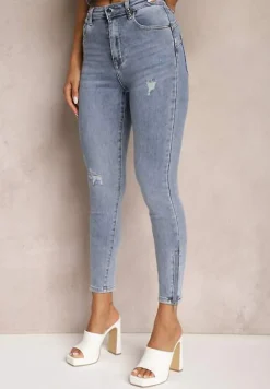 Jasnoniebieskie Jeansy Skinny z Bawełny High Waist Zunemia