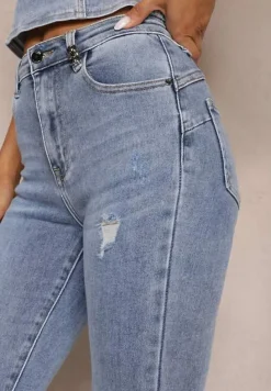 Jasnoniebieskie Jeansy Skinny z Bawełny High Waist Zunemia