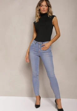 Jasnoniebieskie Jeansy Skinny z Przejaśnieniami ze Złotej Farby Tilacema