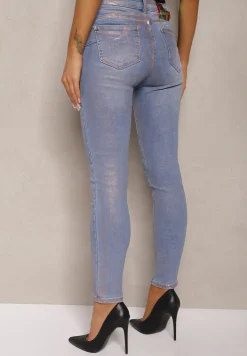 Jasnoniebieskie Jeansy Skinny z Przejaśnieniami ze Złotej Farby Tilacema