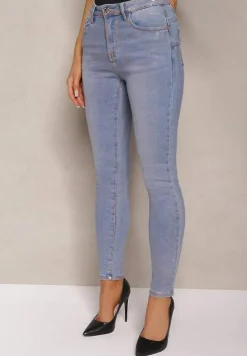 Jasnoniebieskie Jeansy Skinny z Przejaśnieniami ze Złotej Farby Tilacema