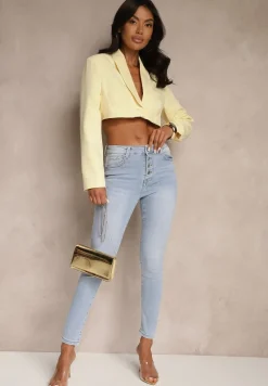 Jasnoniebieskie Jeansy Skinny z Bawełną High Waist Ozdobione Guzikami Felariel