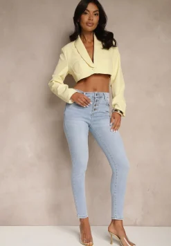 Jasnoniebieskie Jeansy Skinny z Bawełną High Waist Ozdobione Guzikami Felariel