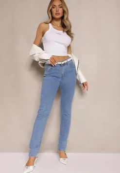 Jasnoniebieskie Jeansy Typu Skinny z Bawełną High Waist Novorine