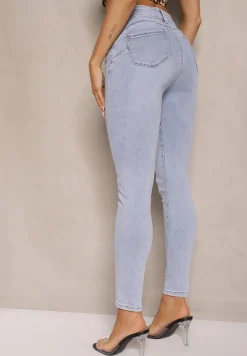 Jasnoniebieskie Jeansy z Bawełną Skinny Push Up Yastebia