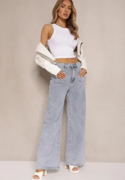 Jasnoniebieskie Jeansy z Bawełną i Wiskozą High Waist o Szerokim Kroju Galeriela