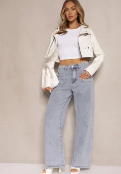 Jasnoniebieskie Jeansy z Bawełną i Wiskozą High Waist o Szerokim Kroju Galeriela